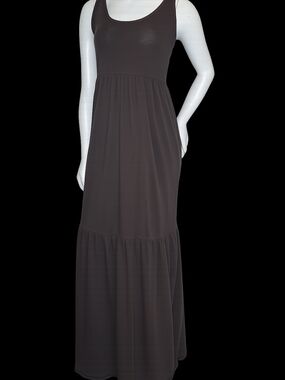 bobi Sleeveless Dark Brown Maxi Dress with Scoop Neck
